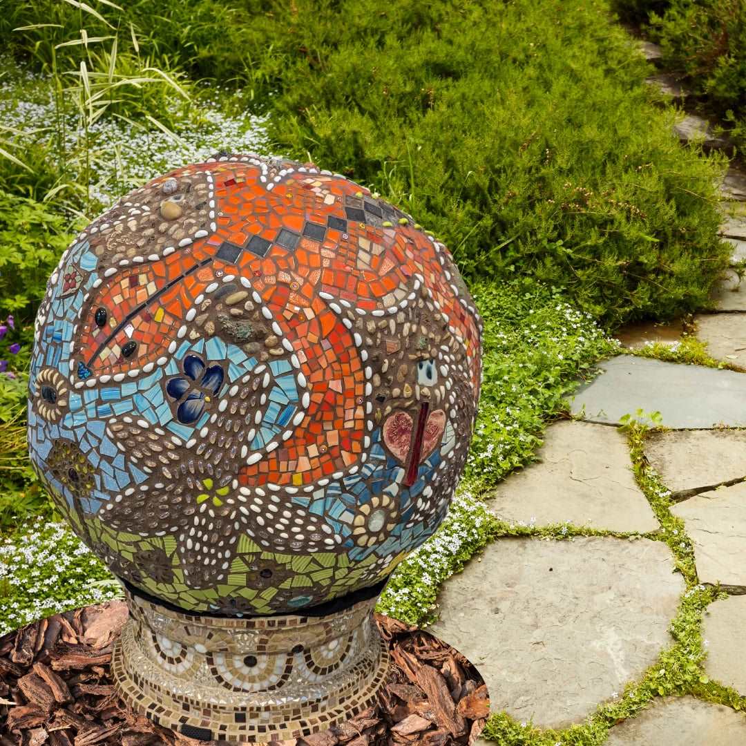 Native Garden Sphere | 3D Sculpture, Mosaic Art, Multicolor