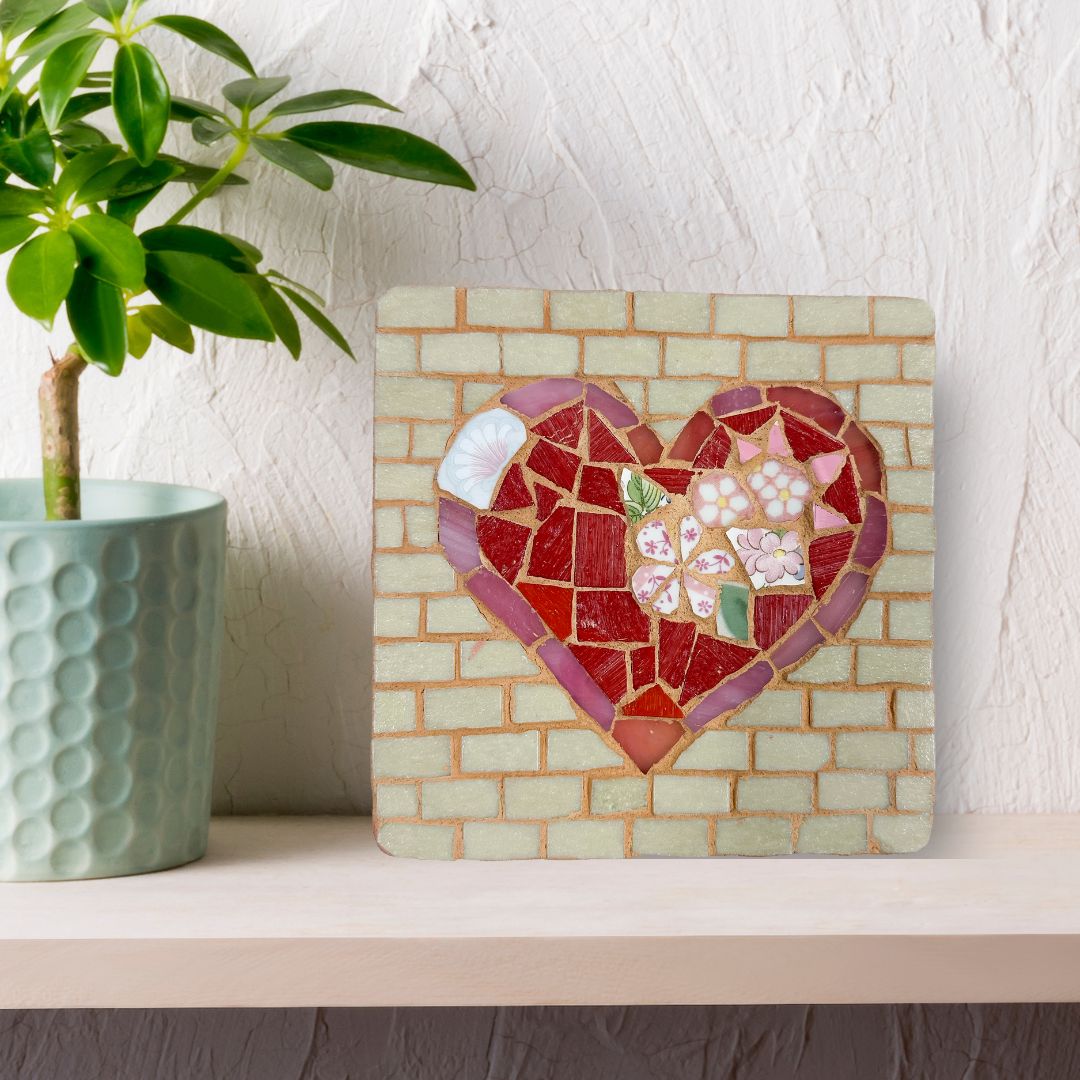 Floral Mosaic Heart Tile