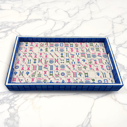 Game Night Party Tray with Mahjong Tiles and Blue Mosaic
