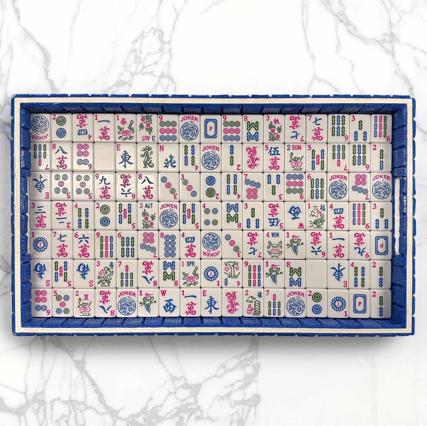 Game Night Party Tray with Mahjong Tiles and Blue Mosaic
