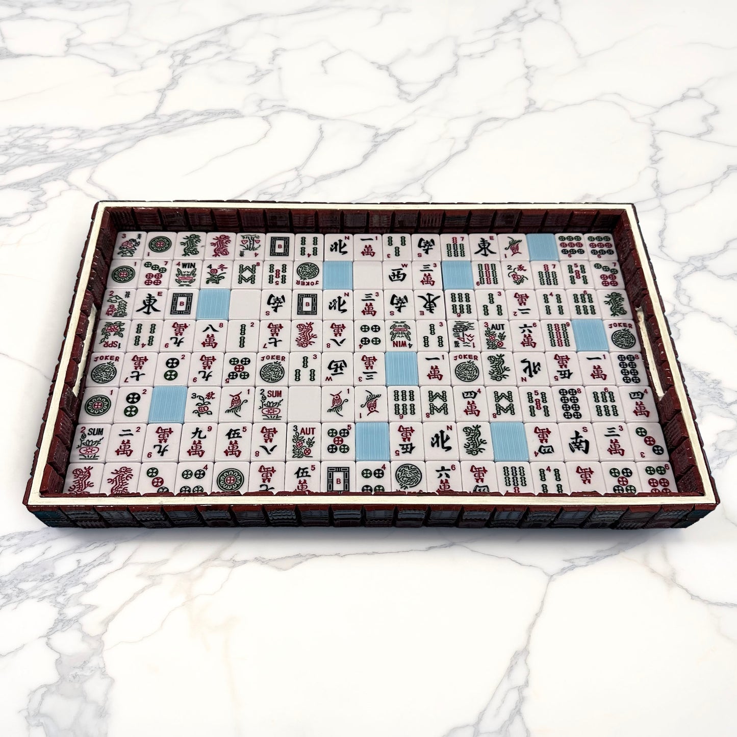Game Night Party Tray with Mahjong Tiles and Burgundy Mosaic