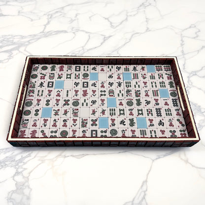 Game Night Party Tray with Mahjong Tiles and Burgundy Mosaic