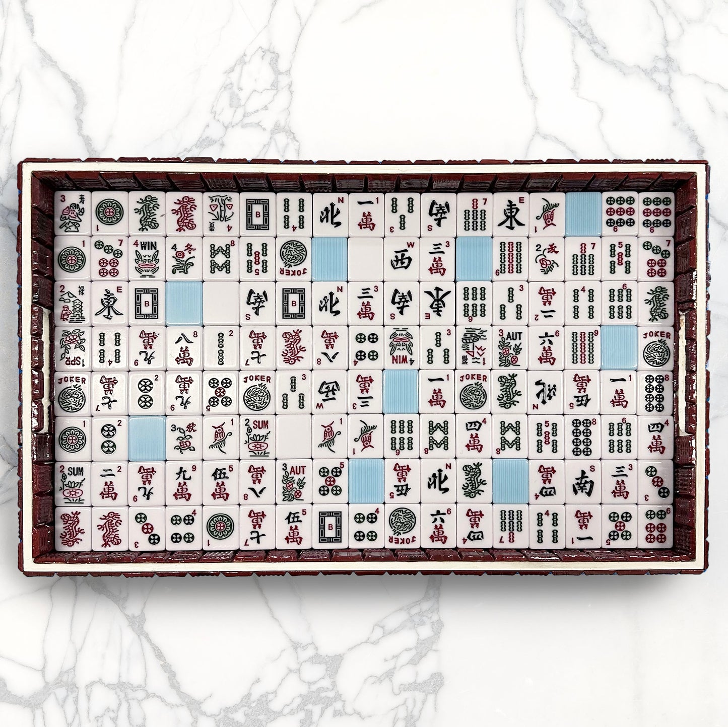 Game Night Party Tray with Mahjong Tiles and Burgundy Mosaic
