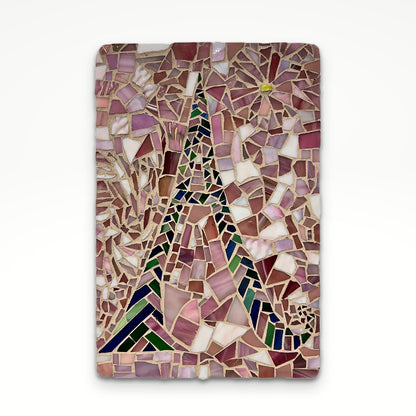 Green and pink mosaic "A" with a varied pink background.